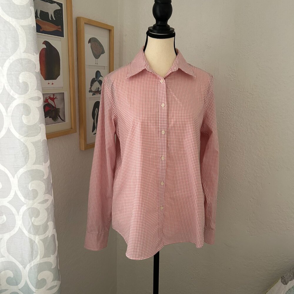 Lauren Ralph Lauren Button Down No Iron Shirt Pink & White Gingham Women L